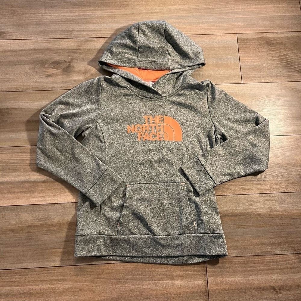 The North Face Womens M Gray Orange Logo‎ Pullover Hoodie Sweatshirt NF0A34VJ